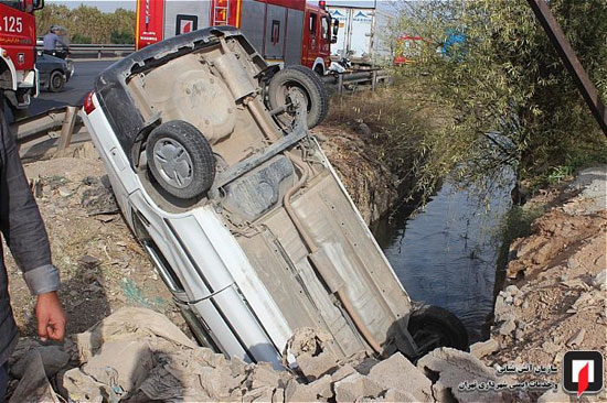 سقوط پراید به کانال آب در جاده ورامین