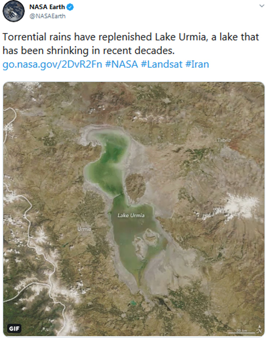 ناسا از وضعیت دریاچه ارومیه به وجد آمد