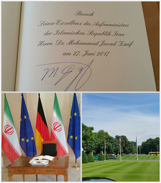 امضای ظریف در دفتر یادبود رئیس جمهور آلمان