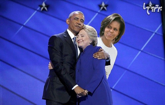 عکس کلینتون در آغوش اوباما سوژه خنده دار این روزها!