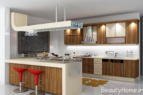 کابینت های فلزیِ طرح چوب برای آشپزخانه تان