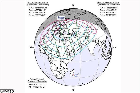 مسیر خورشیدگرفتگی فردا در ایران