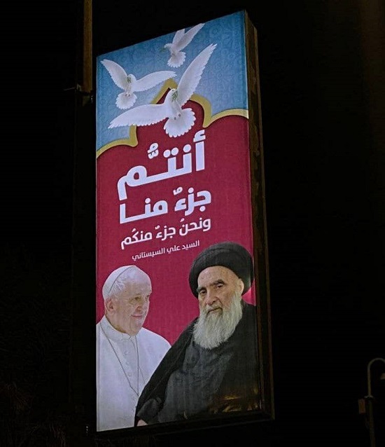 بنر عراقی‌ها برای استقبال از پاپ فرانسیس