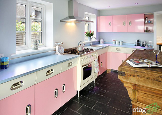 تزیین دکوراسیون آشپزخانه کوچک با رنگ های شاد