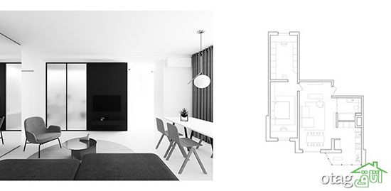 طراحی داخلی آپارتمان هایی سفید و مشکی
