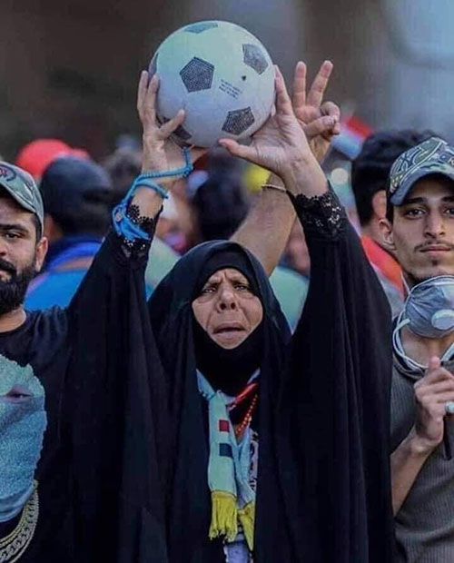 زن عراقی که در بازی عراق - ایران جهانی شد!