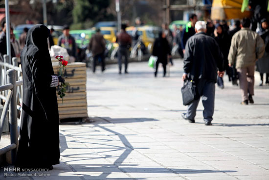 تصاویری از اهدای گل به زنان با حجاب در تهران