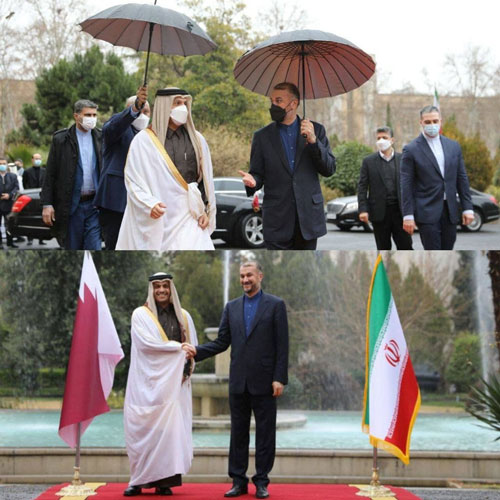 دیدار وزیران خارجه ایران و قطر در هوای بارانی