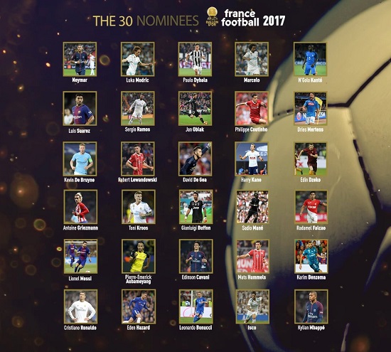 اسامی 30 نامزد توپ طلای 2017