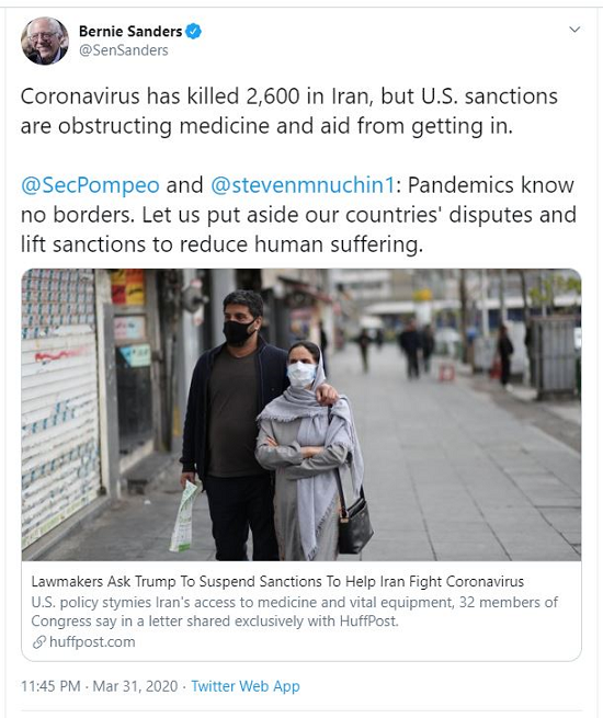 سندرز: تحریم‌ها مانع ورود دارو به ایران هستند