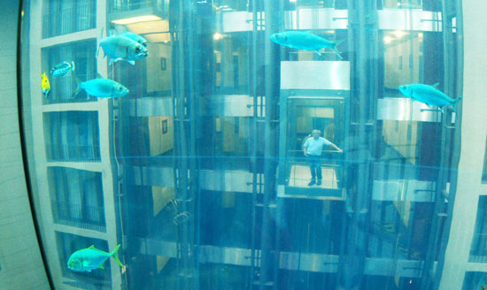 آکواریومی با 25 متر ارتفاع و یک آسانسور