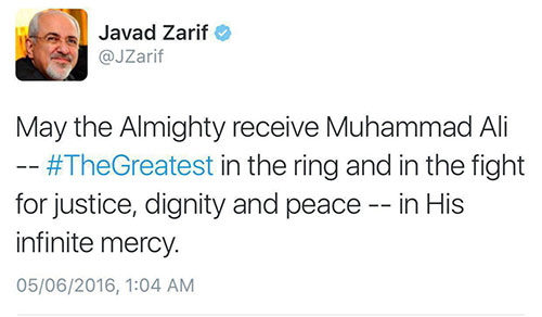 تسليت ظریف در پی درگذشت «کلی»