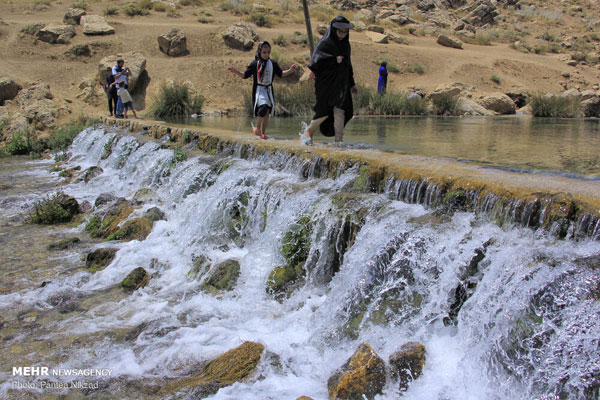 تفریح تابستانی گردشگران در چشمه دیمه