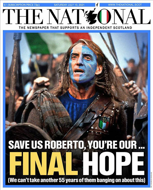 جلد زیبای روزنامه اسکاتلند در حمایت از ایتالیا