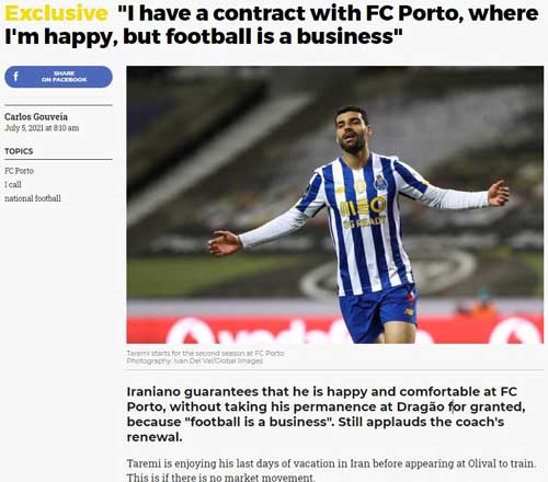 طارمی در روزنامه پرتغالی؛ از پورتو خوشحالم