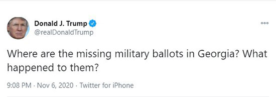 توئیت اعتراضی ترامپ: آرای نظامیان کجاست؟