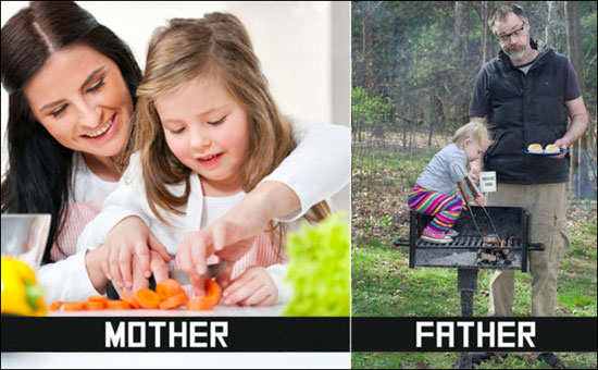 عکس: تفاوت‌های پدران و مادران در بچه داری!