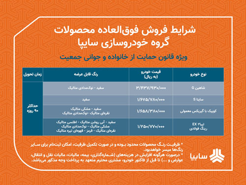 آغاز فروش فوق العاده ۴ محصول سایپا