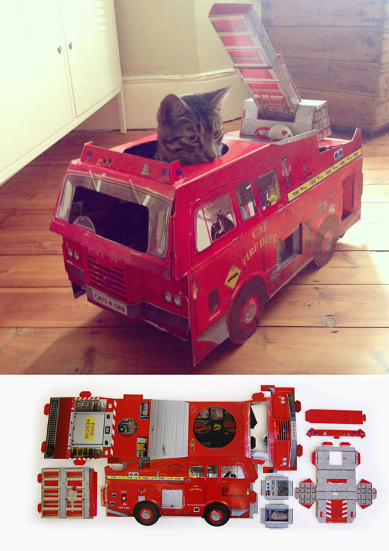 خانه های مقوایی گربه ها به شکل تانک و هواپیما