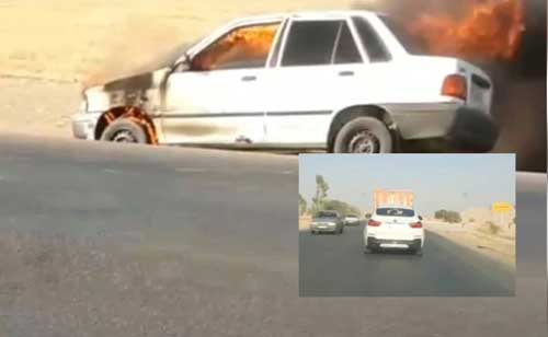 آتش‌سوزی یک پراید و رفتار متفاوت راننده BMW