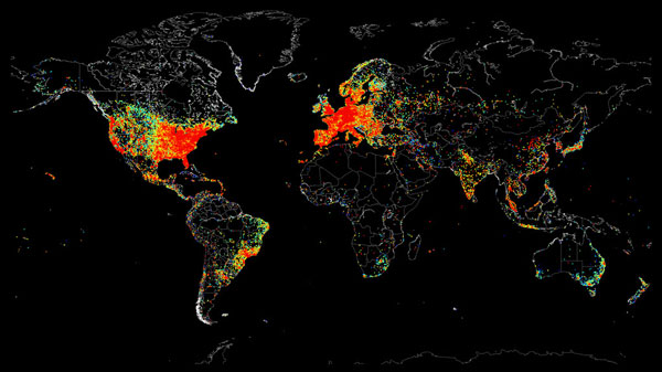 نقشه همه گجت‌های متصل به اینترنت در دنیا