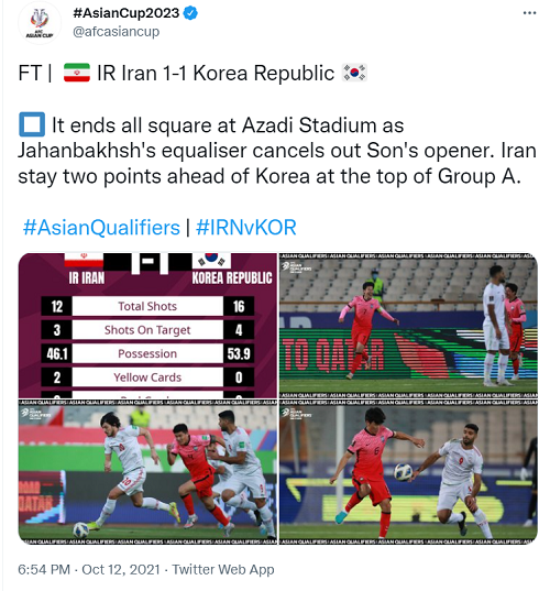 واکنش AFC به تساوی ایران و کره جنوبی