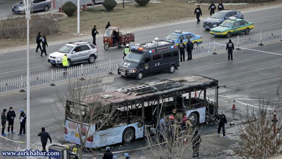 عکس: مرگ 14 نفر در حریق اتوبوس چینی