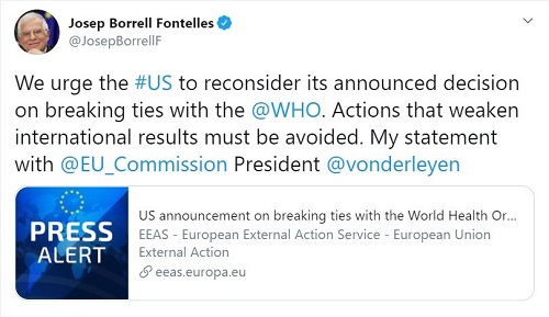 واکنش اتحادیه اروپا به اقدام آمریکا علیه WHO