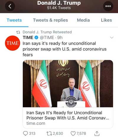 توئیت ترامپ درباره مبادله زندانیان با ایران