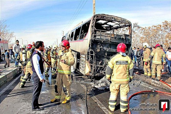 آتش‌سوزی اتوبوس بین شهری در جنوب تهران