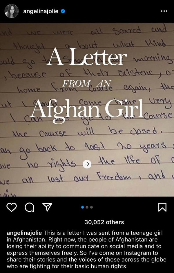 حمایت آنجلینا جولی از مردم افغانستان