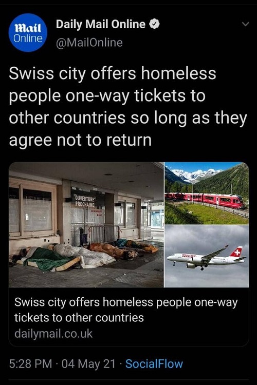 ابتکار متفاوت سوئیس برای بی‌خانمان‌ها