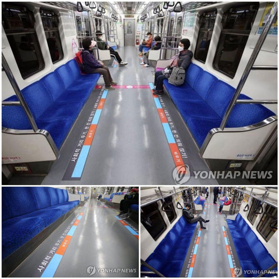 شیوه فاصله‌گذاری مسافران مترو در کره‌جنوبی