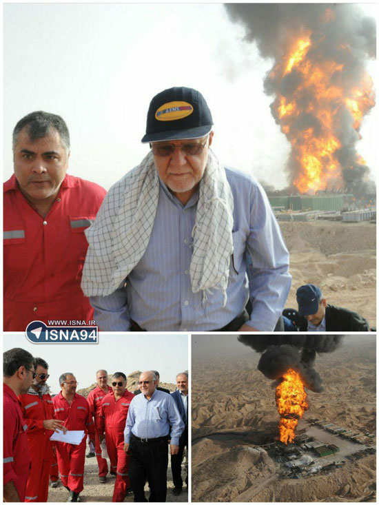 بازدید وزیر نفت از چاه آتش گرفته 147 رگ سفید